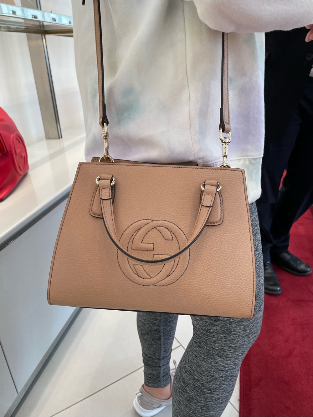 Gucci Soho Pebbled Leather convertible Top-Handle Satchel in Camel Tan - Picture 15 of 15